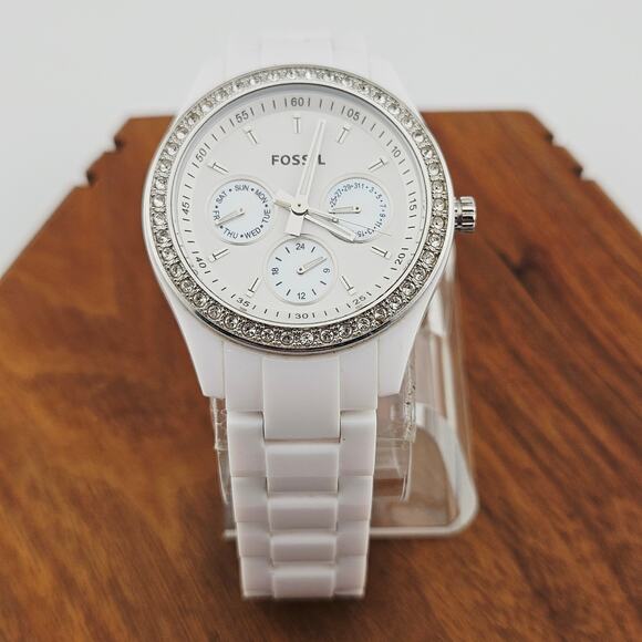 Fossil Women's Stella Multidial Rhinestone Crystal Watch White Glitz ES-1967 - Picture 1 of 7